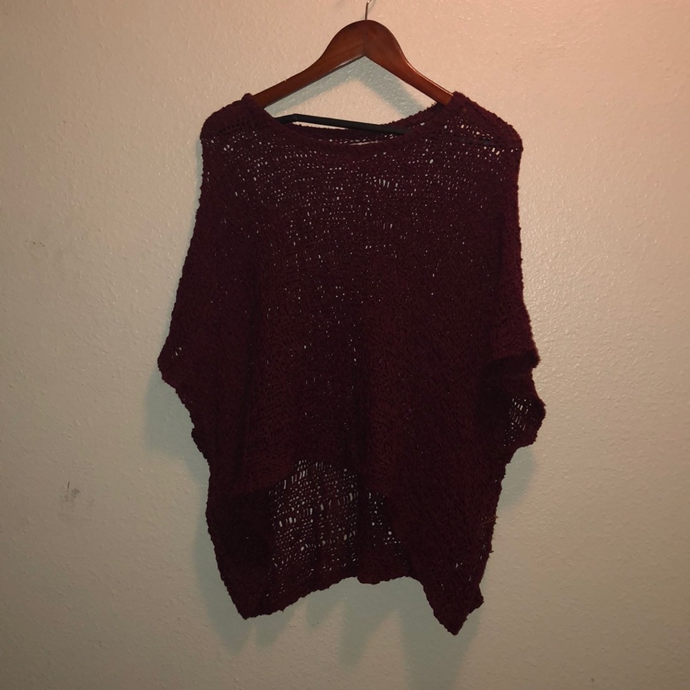🌟Donated. Maroon knitted poncho - Picture 1 of 6